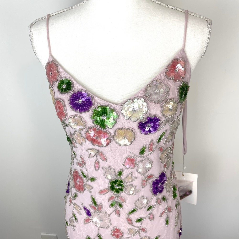 Mac Duggal Embellished Lace Sleeveless V Neck Gown Lilac Multi 10893 Size 4 New - Picture 4 of 16